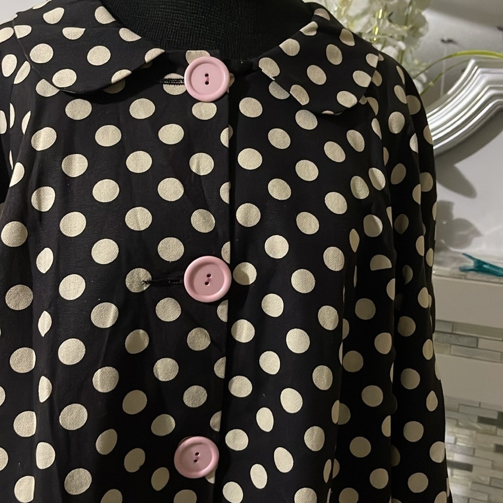 3 Sisters polka dot short lined mob wife trench coat L - Picture 3 of 10